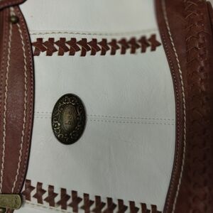 B.O.C. White and Brown Leather Bag